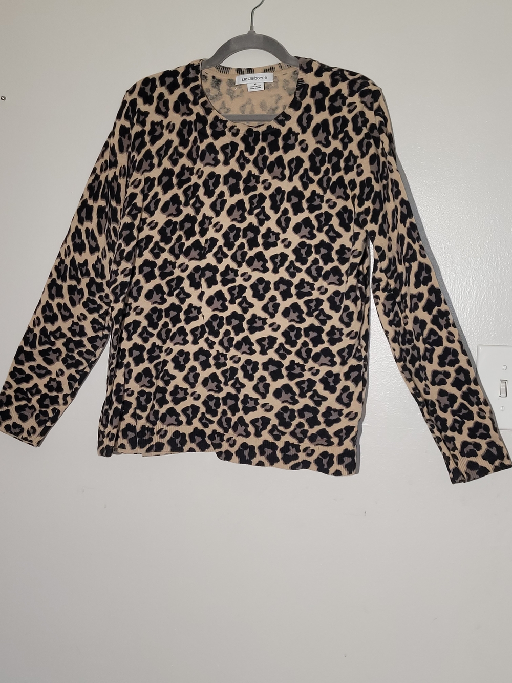 Liz Claiborne Tan and Black Leopard-Print Long Sleeve Tee